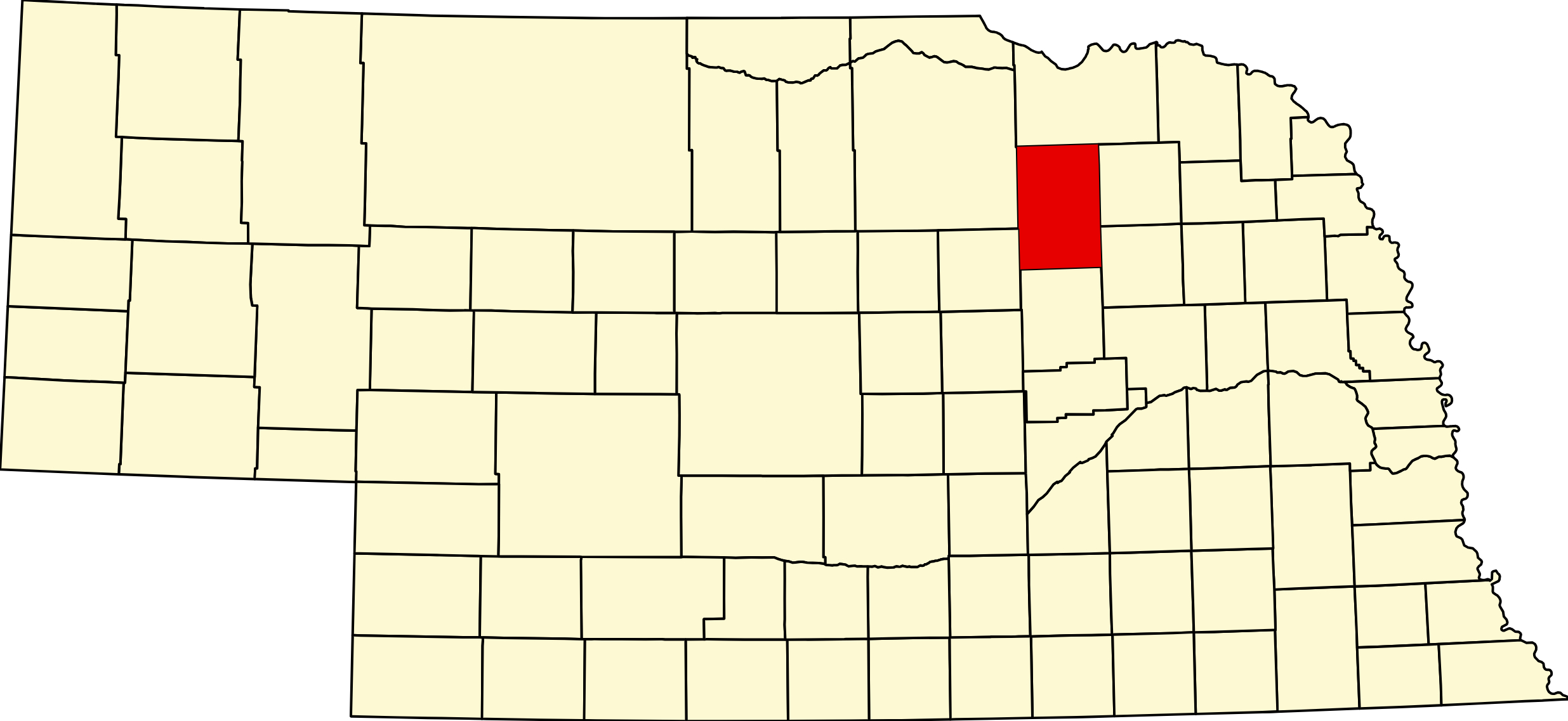 Map of Nebraska highlighting Antelope County