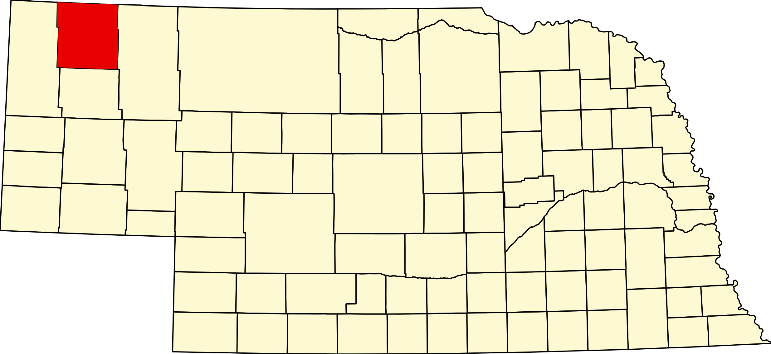 Map of Nebraska highlighting Dawes County