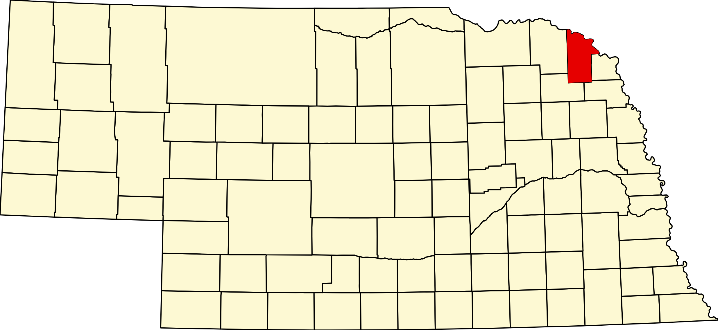 Map of Nebraska highlighting Dixon County
