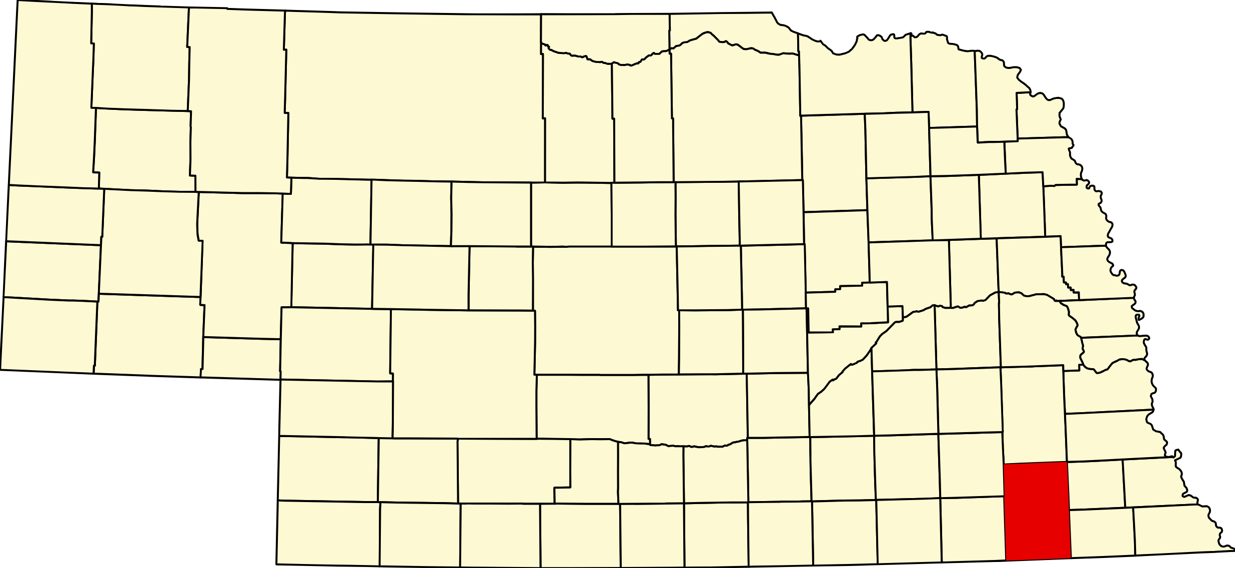 Map of Nebraska highlighting Gage County