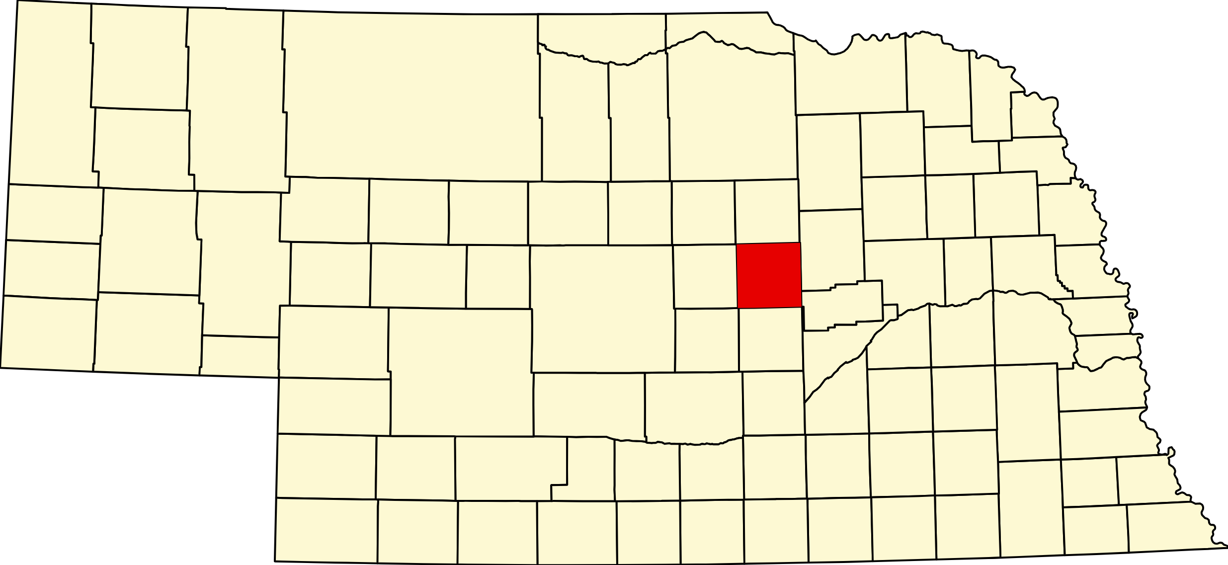 MapofNebraskahighlightingGreeleyCounty Map of Nebraska highlighting Greeley County