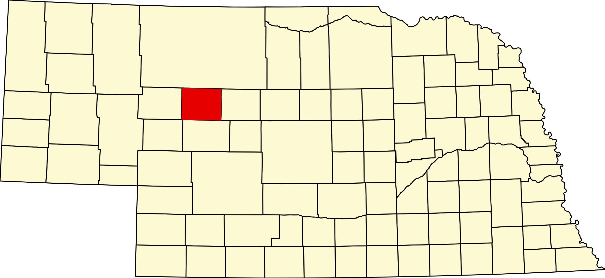 Map of Nebraska highlighting Hooker County
