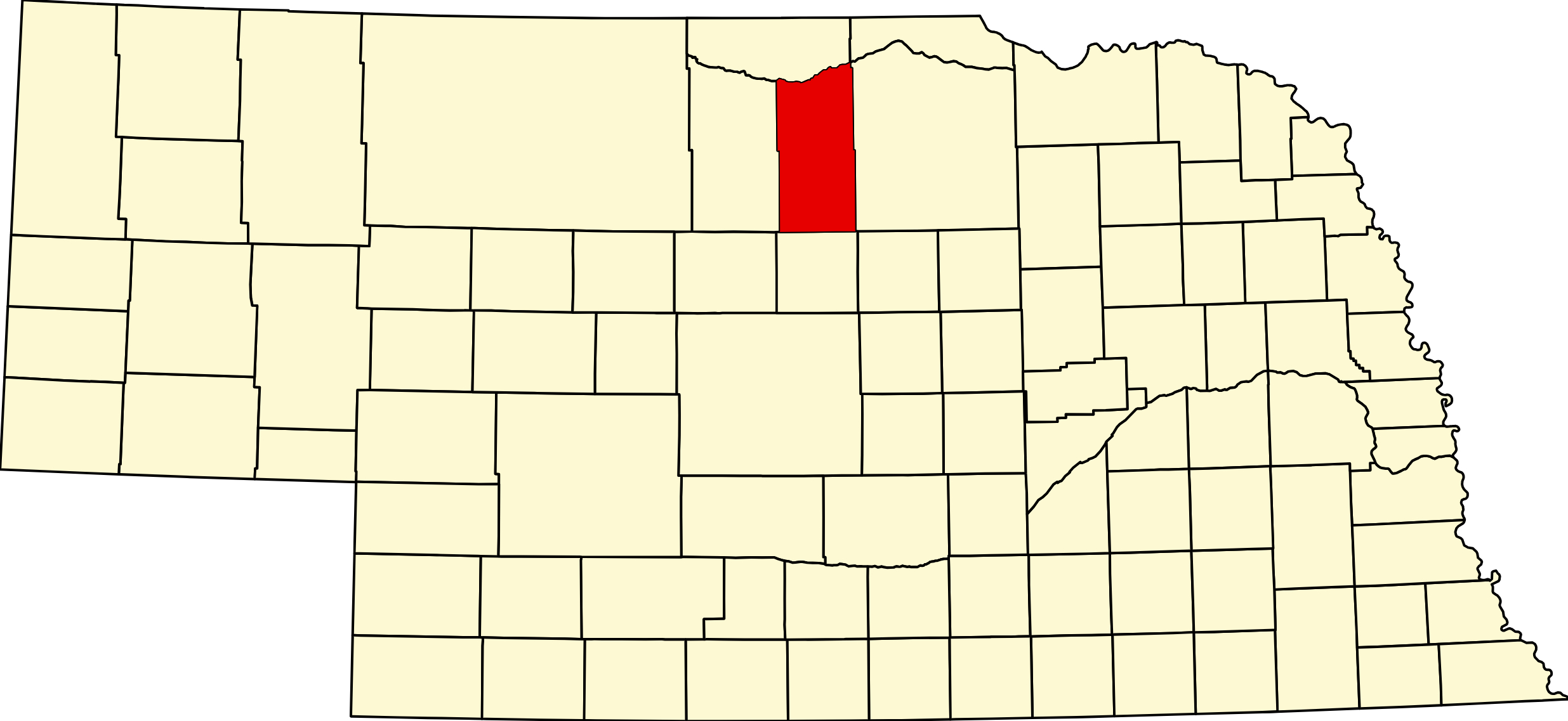 Map of Nebraska highlighting Rock County