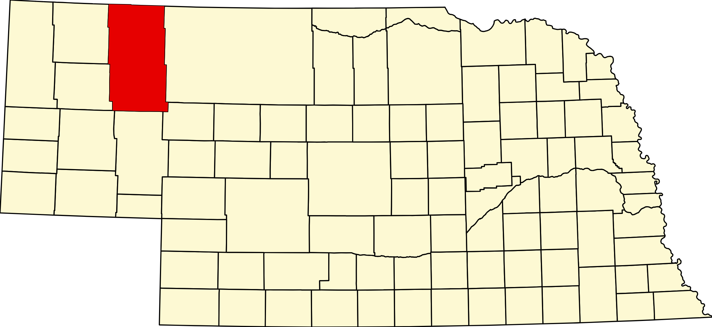 Map of Nebraska highlighting Sheridan County