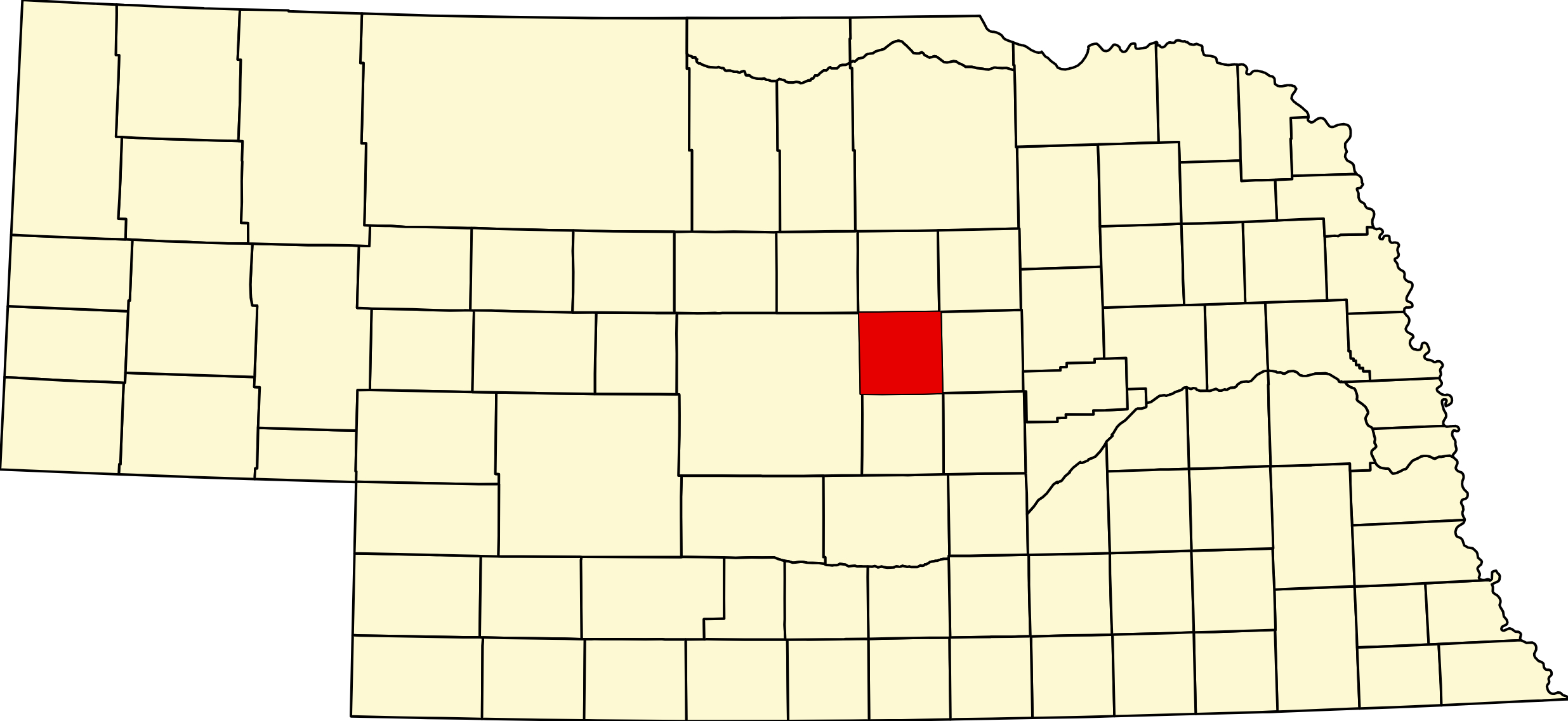 Map of Nebraska highlighting Valley County Nebraska