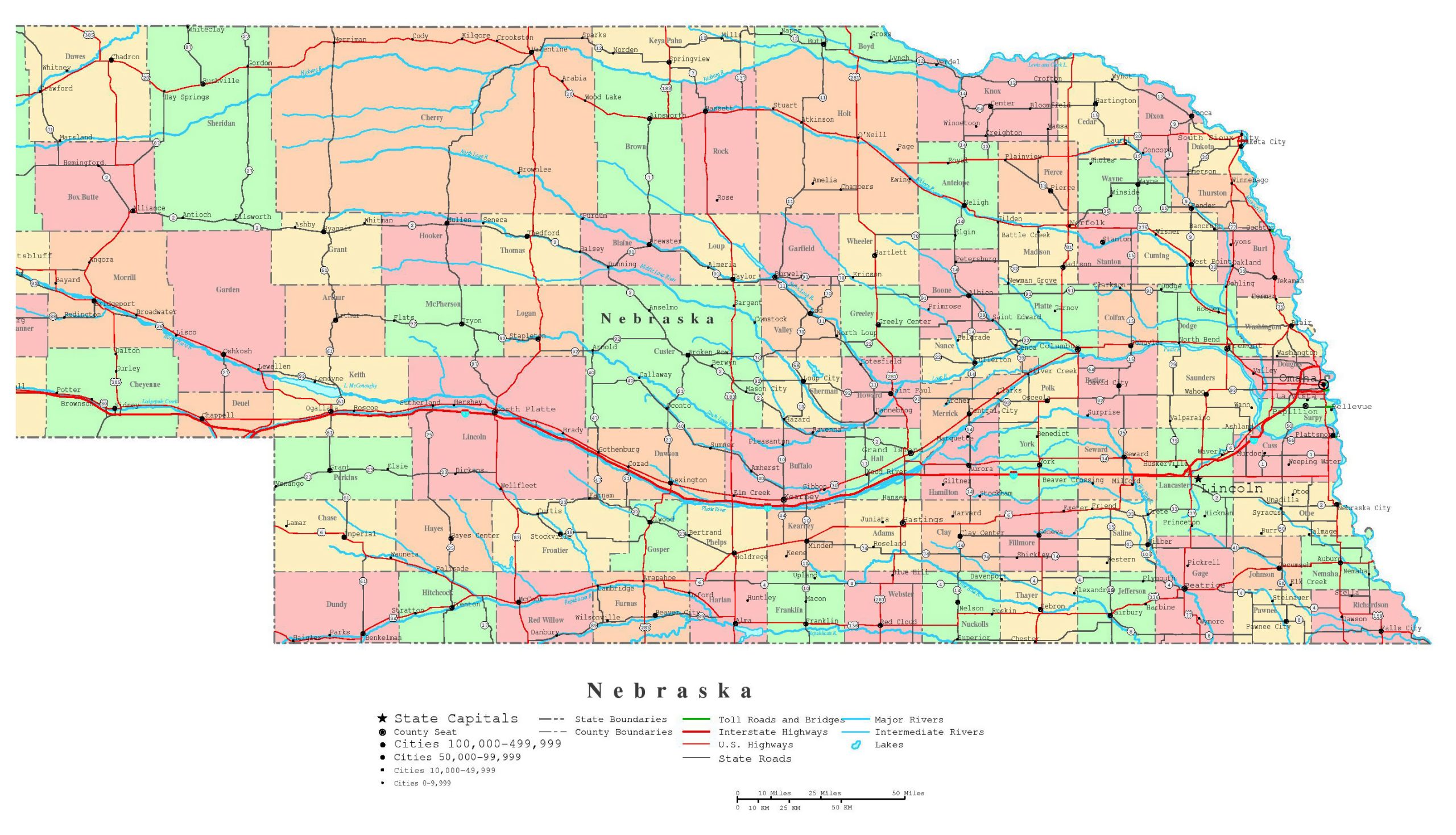 map ofNebraska with roads highways and towns map of Nebraska with roads highways and towns